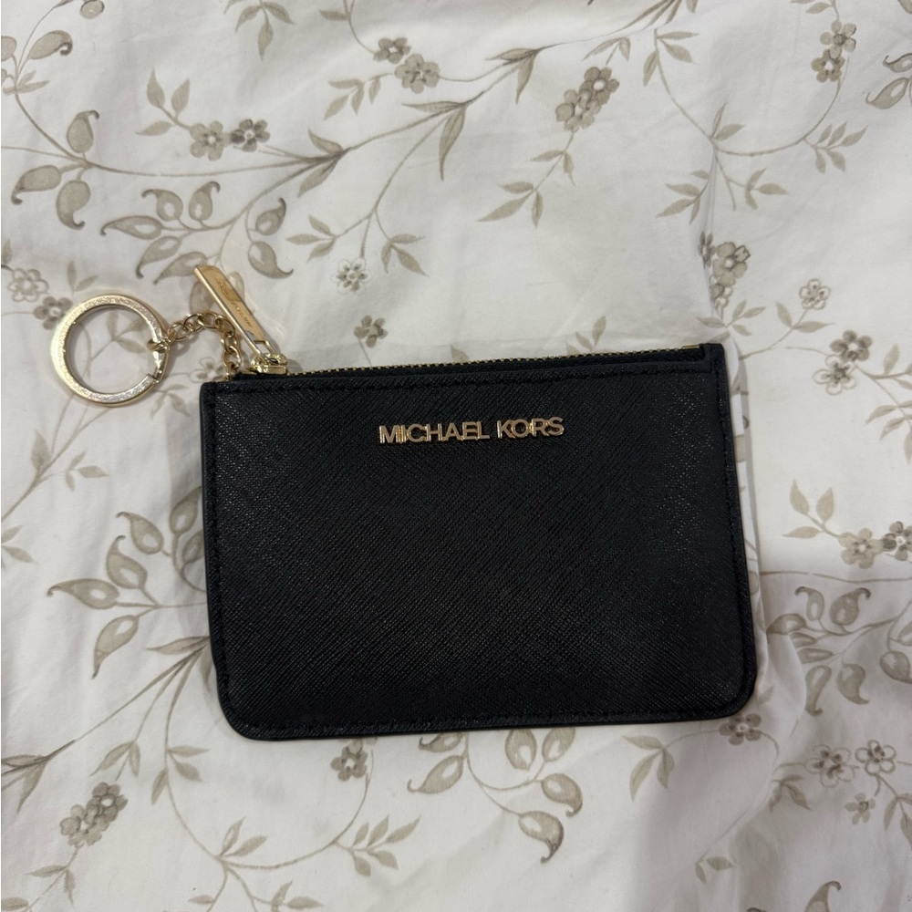 Michael Kors Black Card Pouch with Gold Keychain